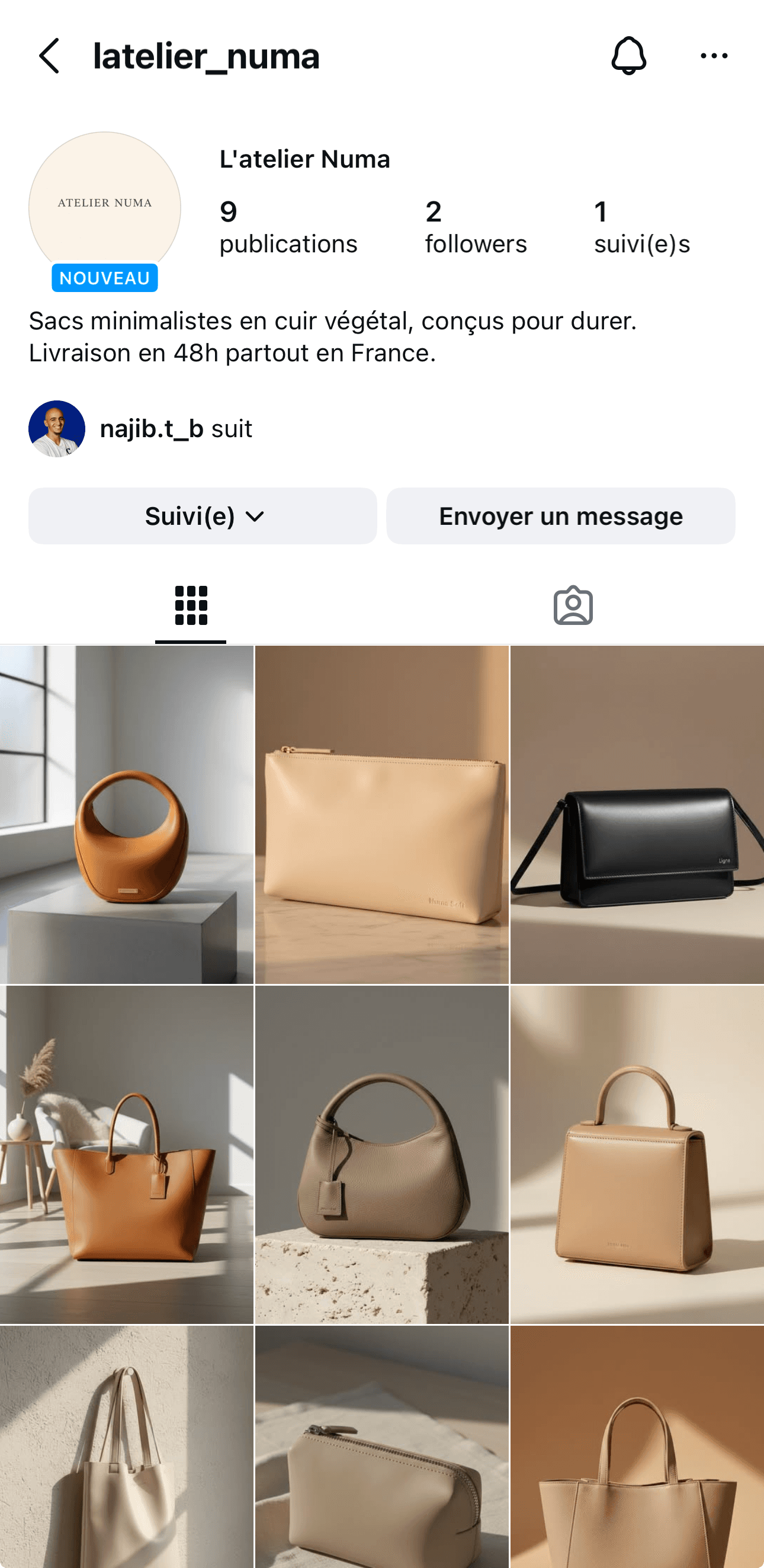 Profil Instagram de L'atelier Numa